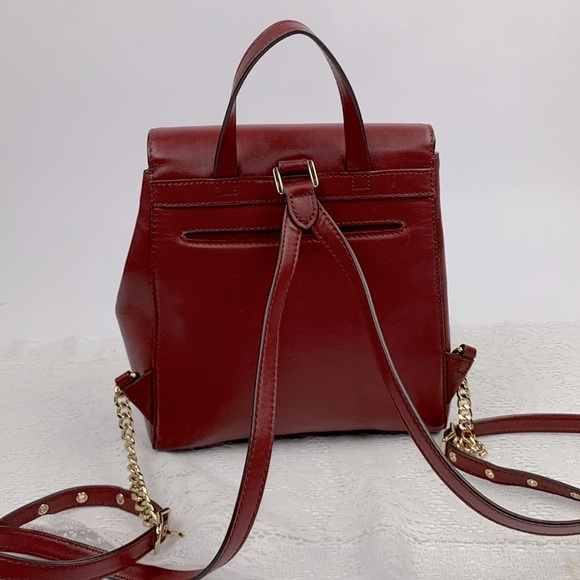 Michael Kors Whitney Leather Backpack Purse Gold chain Brick red New NWOT - Picture 3 of 17